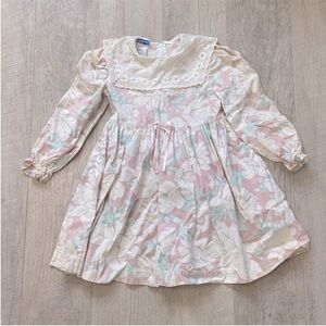 Vintage Polly Flinders Cream and Blush Pink Floral Dress Sz 5
